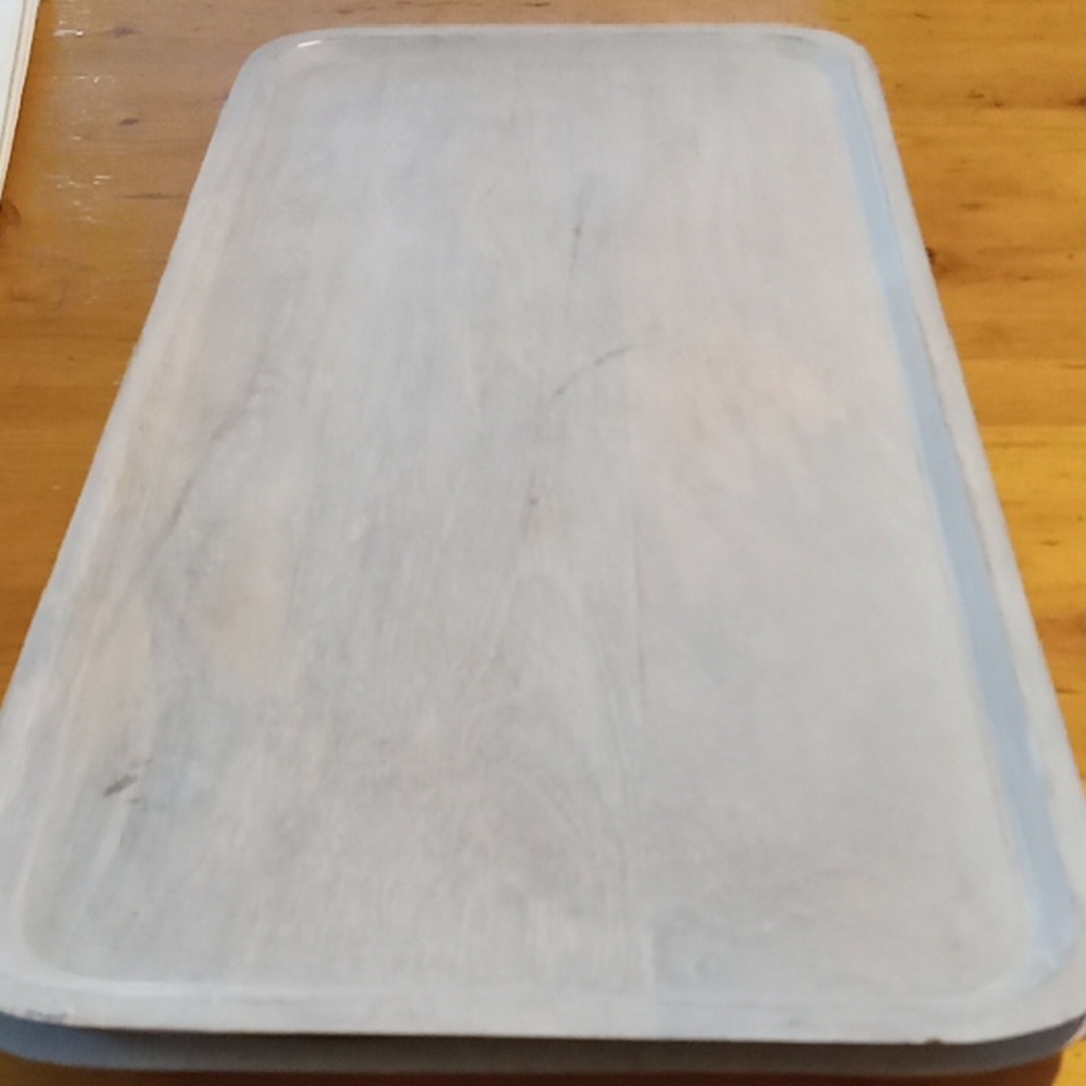3 Pre-loved, Light Gray Wooden Serving Trays. 2 Large 1 Small